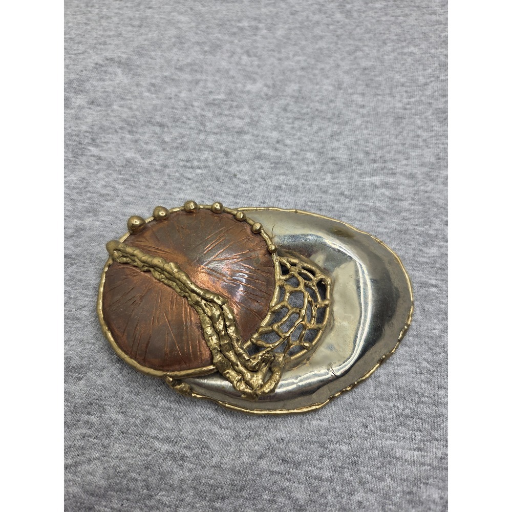 Vintage Brutalist Abstract Web Orb Copper Brass Belt Buckle